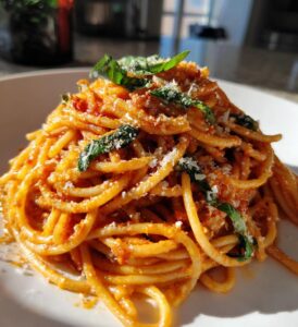 Cremige Spaghetti mit Tomaten-Par