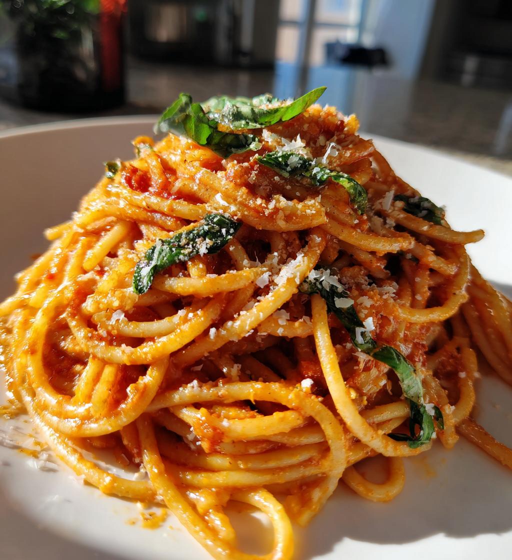 Cremige Spaghetti mit Tomaten-Par