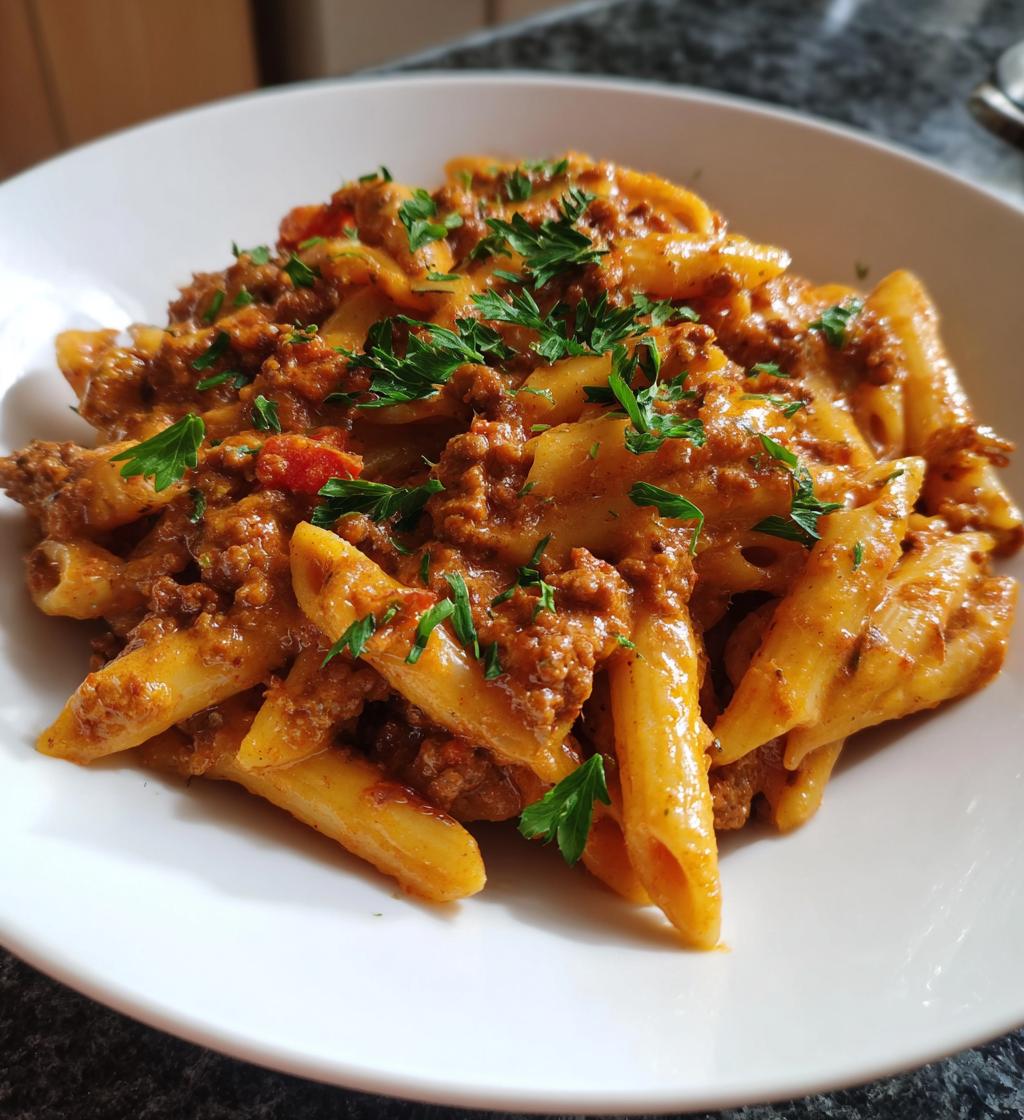 25 Minuten cremige One Pot Pasta mit Hackfleisch – unwiderstehlich!